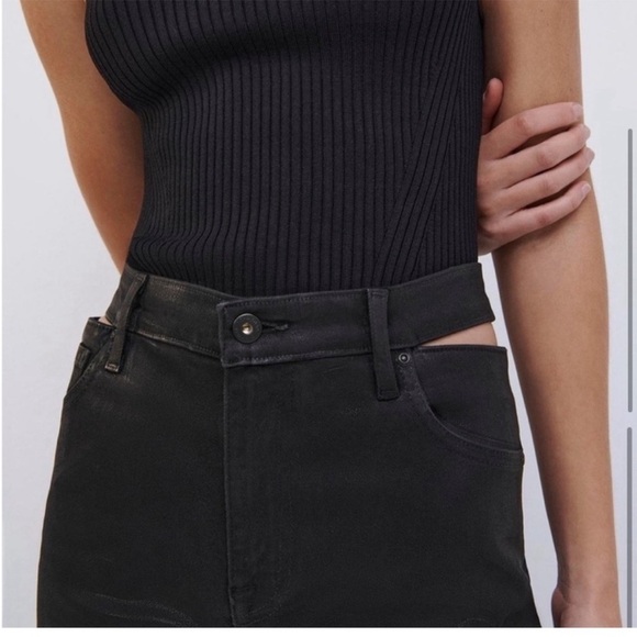 NWT Jonathan Simkhai Amelia Cutout Jeans in coated black - Picture 7 of 9